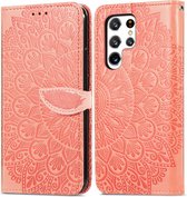 Luxe Telefoonhoesje voor Samsung Galaxy S22 Ultra | Hoogwaardig Leren Bookcase | Lederen Wallet Case | Luxe Uitstraling | Pasjeshouder | Oranje