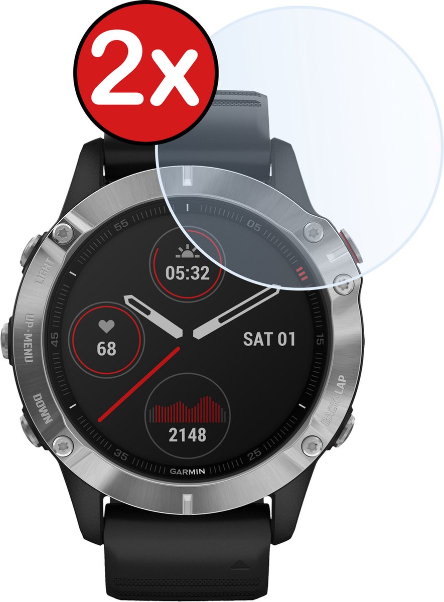 Screenprotector - 2 Stuks - Geschikt voor Garmin Fenix 6x Pro - Sterk & Shockproof - Tempered Glass - Gehard Glas - Beschermglas Screen Cover - Bescherm Protector voor Smartwatch