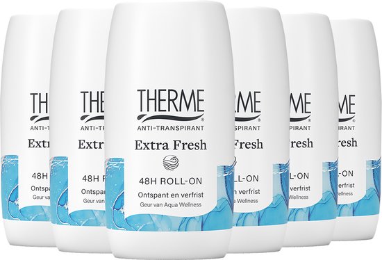 6x Therme Anti-Transpirant Extra Fresh 48H Roll-On Deodorant 60 ml