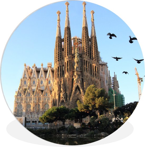 WallCircle - Wandcirkel ⌀ 30 - Vogels voor de Sagrada Familia in Spanje - Ronde schilderijen woonkamer - Wandbord rond - Muurdecoratie cirkel - Kamer decoratie binnen - Wanddecoratie muurcirkel - Woonaccessoires