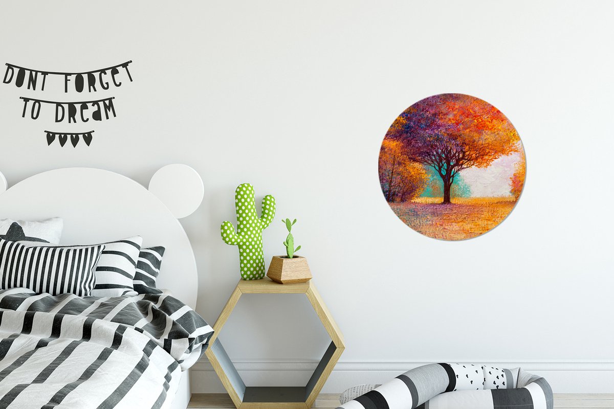WallCircle - Wandcirkel - Muurcirkel - Olieverf - Schilderij - Boom - Kleuren - Aluminium - Dibond - 30x30 cm - Binnen en Buiten