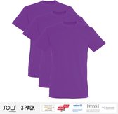 3 Pack Sol's Heren T-Shirt 100% biologisch katoen Ronde hals Paars Maat XXL