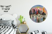 WallCircle - Wandcirkel - Muurcirkel - Schilderij - Olieverf - Skyline - Water - Aluminium - Dibond - ⌀ 90 cm - Binnen en Buiten