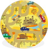 WallCircle - Wandcirkel ⌀ 30 - Kinderen - Woestijn - Auto - Wegen - Ronde schilderijen woonkamer - Wandbord rond - Muurdecoratie cirkel - Kamer decoratie binnen - Wanddecoratie muurcirkel - Woonaccessoires