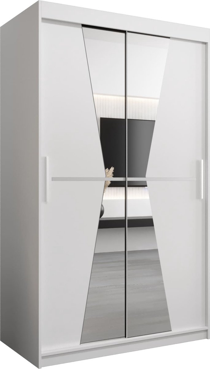 InspireME Kledingkast met 2 schuifdeuren, Modern-stijl, Een kledingkast met planken en een spiegel (BxHxD): 120x200x62 - TOTO 120 Wit Mat