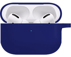 Hoesje - Geschikt voor Apple AirPods Pro 2 - met Clip - Siliconen Hoes - Silicone Case Cover - Donkerblauw