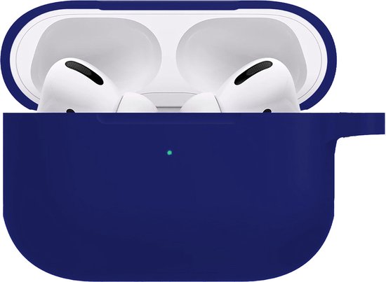 Hoesje - Geschikt voor Apple AirPods Pro 2 - met Clip - Siliconen Hoes - Silicone Case Cover - Donkerblauw