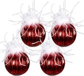 2 x set van 4 kerstballen Ø 10 cm Rood Wit Glas Kerstdecoratie Kerstversiering Kerstboomversiering