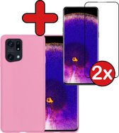 Hoesje Geschikt voor OPPO Find X5 Hoesje Siliconen Case Hoes Met 2x Screenprotector - Hoes Geschikt voor OPPO X5 Hoes Cover Case - Lichtroze