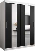 InspireMe - Kledingkast met 2 schuifdeuren, Modern-stijl, Een kledingkast met planken en een spiegel (BxHxD): 150x200x62 - DANCE 150 Wit Mat + Zwart