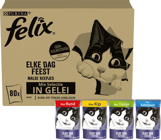 Felix Every Day Fête Mix Sélection en Gelée - Nourriture humide pour Chats - 80 x 85g