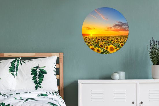 Papier peint cercle - Tournesol - Fleurs - Champ - Jaune - Papier peint autocollant - 50x50 cm - Papier peint cercle fleurs - Papier peint autocollant - Papier peint cercle - Papier peint rond - Papier peint cercle autocollant