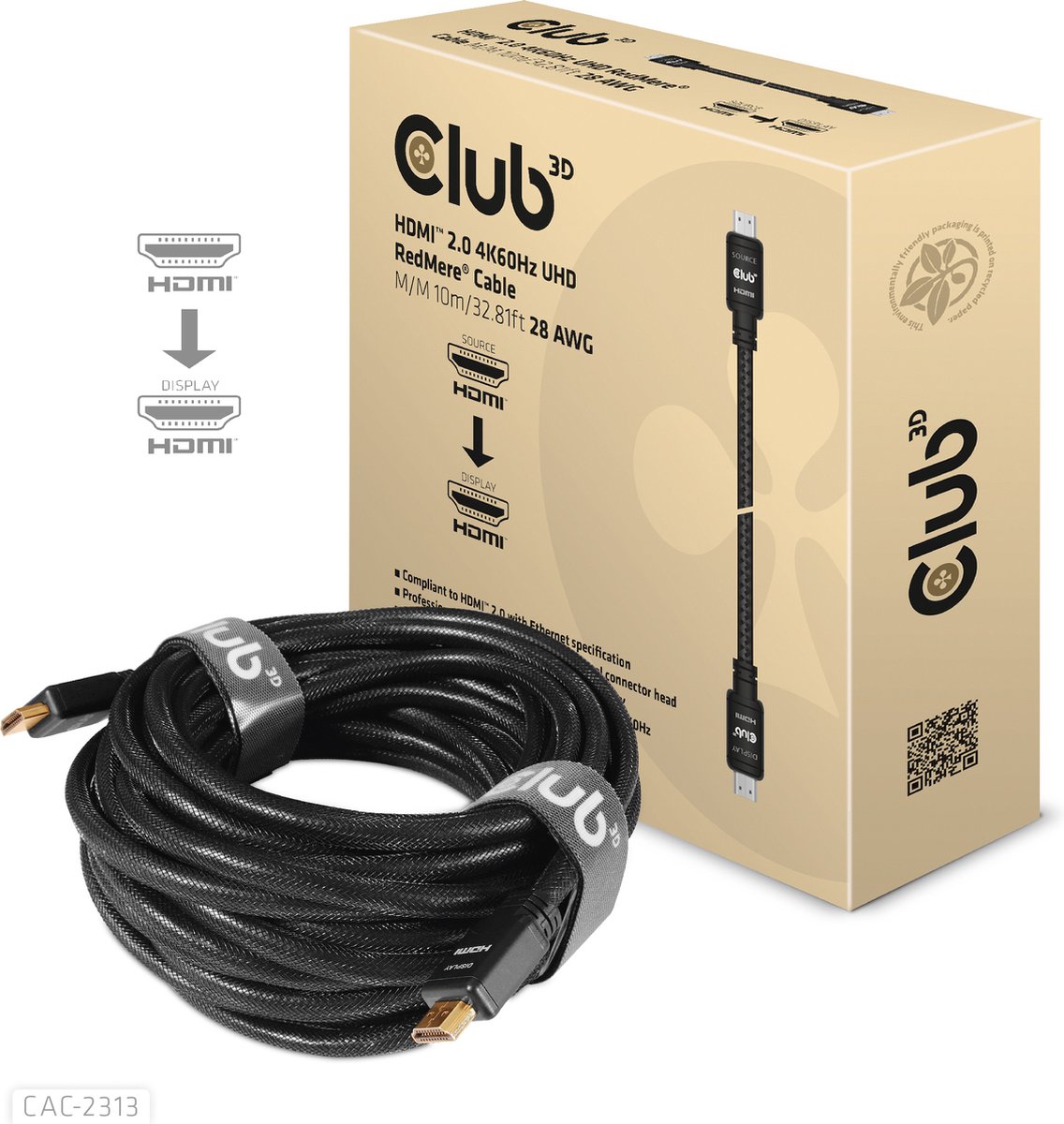 club3D HDMI Aansluitkabel 10.00 m CAC-2313 Vlambestendig, High Speed HDMI Zwart [1x HDMI-stekker - 1x HDMI-stekker]