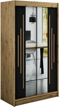 InspireMe - Kledingkast met 2 schuifdeuren, Modern-stijl, Een kledingkast met planken en een spiegel (BxHxD): 120x200x62 - JARED Y1 120 Artisan Eik + Zwart Mat