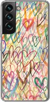Geschikt voor Samsung Galaxy S22 hoesje - Een illustratie met hartjes op de achtergrond - Siliconen Telefoonhoesje