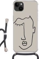 Telefoonhoesje Geschikt voorApple Iphone 14 Plus - Oog - Abstract - Line art - Siliconen - Crossbody - Backcover met Koord - Telefoonhoesje met koord - Hoesje met touw