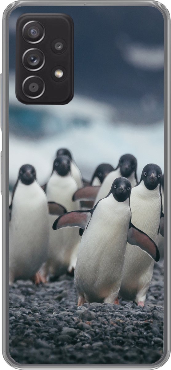 Telefoonhoesje Geschikt voor Samsung Galaxy A53 5G hoesje - Adelie pinguïns op het strand - Siliconen Telefoonhoesje Telefoonhoesje