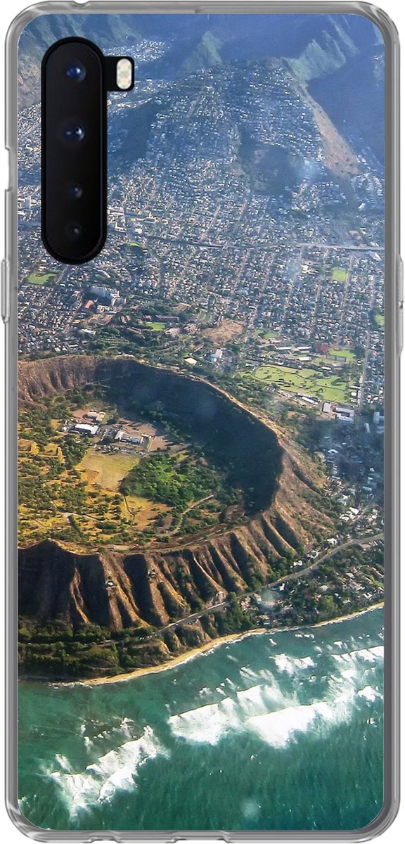 Telefoonhoesje Geschikt voor OnePlus Nord hoesje - Een luchtfoto van Honolulu en een uitgestorven krater op Hawaii - Siliconen Telefoonhoesje Telefoonhoesje