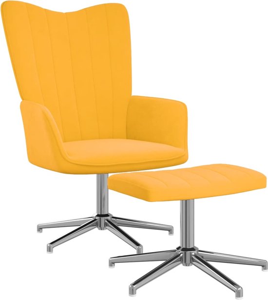 Prolenta Premium – Relaxstoel met voetenbank fluweel mosterdgeel- Fauteuil – Fauteuils met armleuning – Hoes stretch – Relax – Design