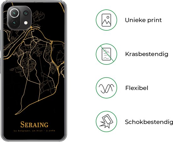 Coque Xiaomi 11T - Seraing - Carte - Or - Coque de téléphone en Siliconen