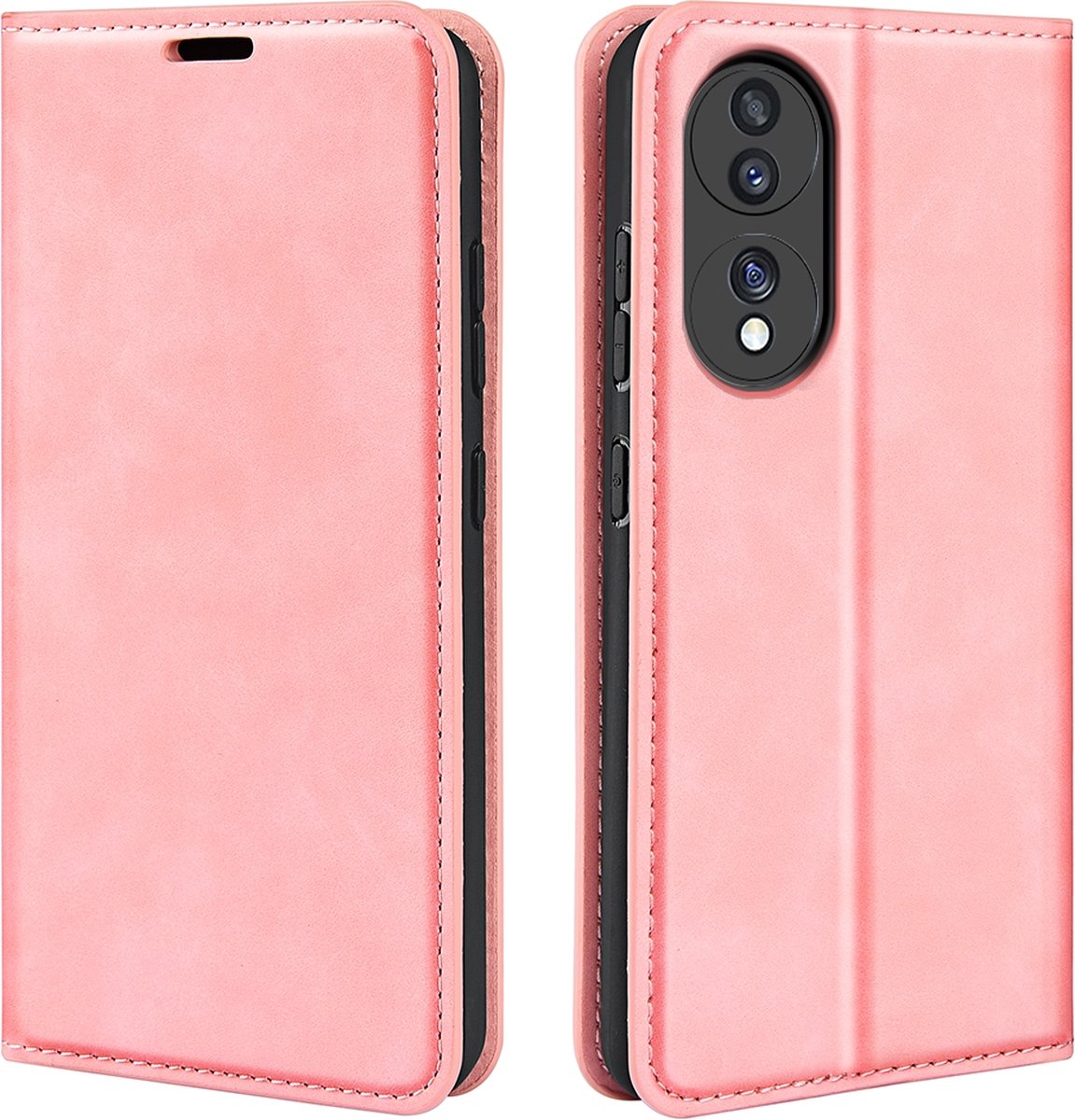 Mobigear Telefoonhoesje geschikt voor HONOR 70 Hoesje | Mobigear Retro Slim Bookcase Portemonnee | Pasjeshouder voor 3 Pasjes | Telefoonhoesje voor Pinpas / OV Kaart / Rijbewijs - Roze