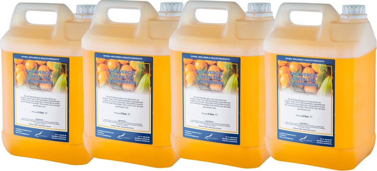 Goedkoopste Douchegel Green Tea & Mandarin 5 liter - set van 4 stuks - Showergel - Navulling
