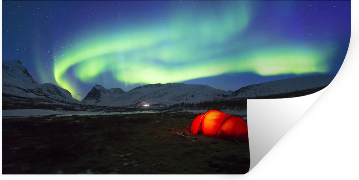 Muurstickers - Sticker Folie - Noorderlicht - Tent - Zweden - 120x60 cm - Plakfolie - Muur