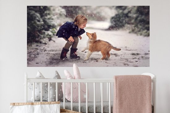 Stickers muraux - Film autocollant - Chien - Enfant - Neige - 120x60 cm - Film adhésif - Stickers muraux chambre enfant - Papier peint autocollant - Papier peint autocollant - Film autocollant