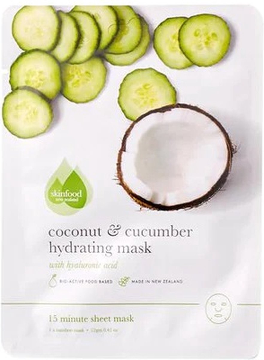 Skinfood New Zealand | Hydraterend Kokos & Komkommer Masker | Gezichtsmasker Verzorging | Alle Huidtypes | Voordeelverpakking 8 Stuks