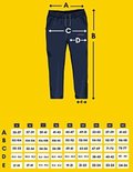 Maattabel voor joggingbroeken met afmetingen A, B, C, D, E voor maten S tot 4XL.