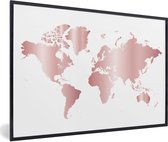 Affiche avec cadre Cartes du monde du Wereldkaart - Rosé - Cadre photo Goud noir - Cadre photo noir - 90x60 cm - Affiche avec cadre