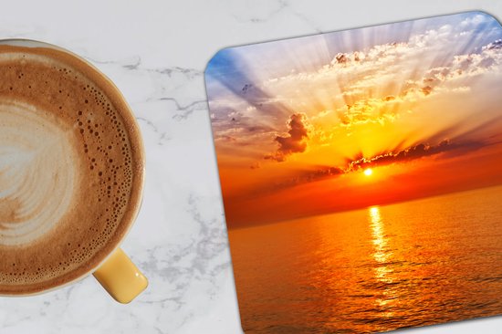 Sous-verres pour verres - Coucher de soleil - Mer - Ciel - Oranje - Horizon - Water - 10x10 cm - Sous-verres en verre - 6 pièces