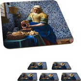 Onderzetters voor glazen - Melkmeisje - Delfts Blauw - Vermeer - Schilderij - Oude meesters - 10x10 cm - Glasonderzetters - 6 stuks