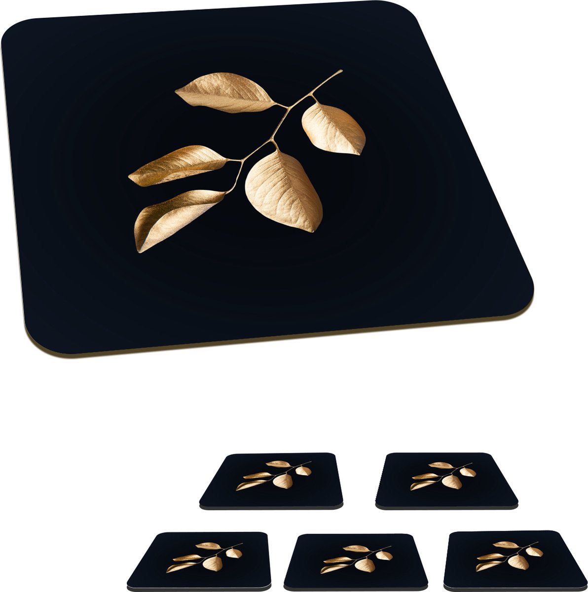 Onderzetters voor glazen - Bladeren - Tak - Goud - Luxe - 10x10 cm - Glasonderzetters - 6 stuks