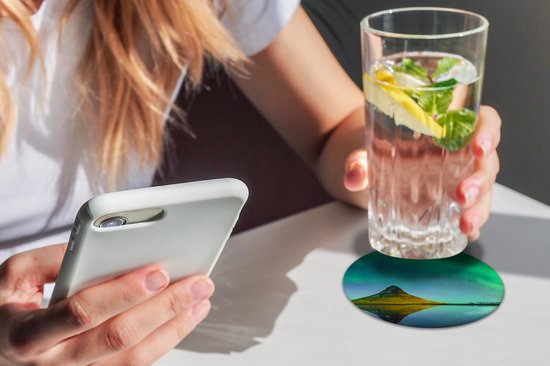 Sous- Sous-verres pour verres - Ronds - Aurores Boréales - Berg - Water - Islande - Nature - 10x10 cm - Sous-verres - 6 pièces