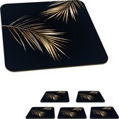 Onderzetters voor glazen - Goud look - Zwart - Onderzetter - Bladeren - 10x10 cm - 6 stuks