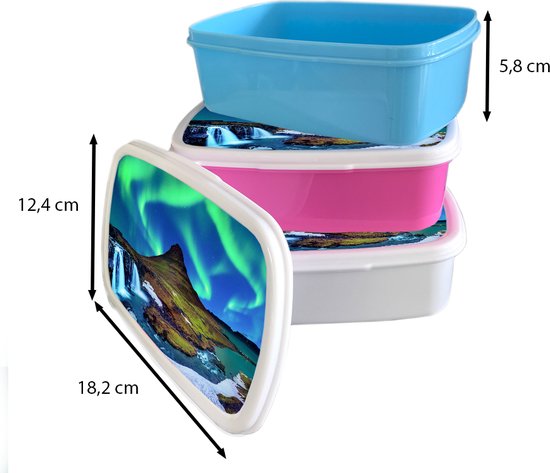 Lunch box Rose - Lunch box - Boîte à pain - Aurores boréales - Ciel étoilé - Islande - Berg - Vert - Cascade - Lac - 18x12x6 cm - Enfants - Fille