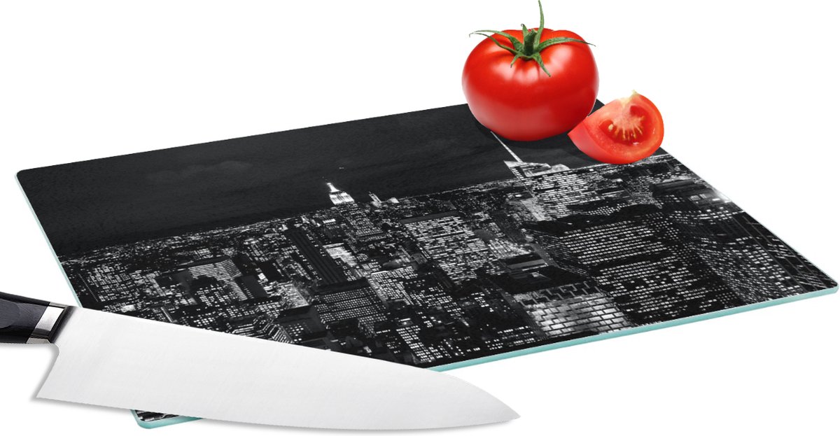 Glazen Snijplank - 28x20 - Skyline - Zwart - Wit - New York - Amerika - Snijplanken Glas