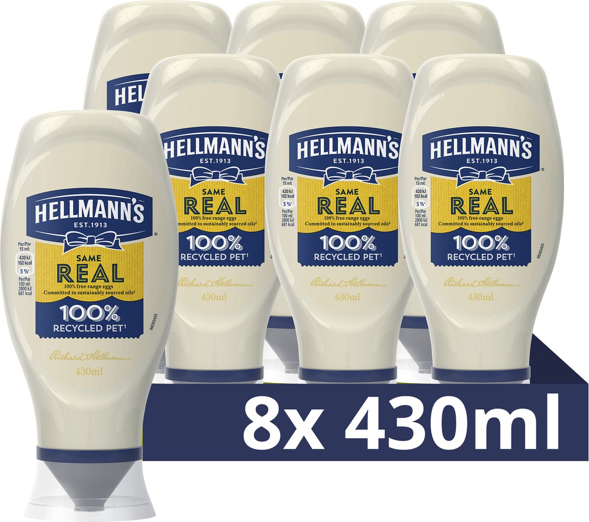 Hellmann's Real Mayonaise - in een handige knijpfles - 8 x 430 ml - Voordeelverpakking