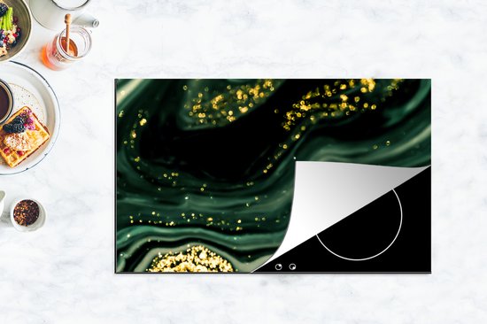 KitchenYeah® Inductie beschermer 89.6x51.6 cm - Marmer print - Goud - Glitter - Groen - Marmerlook - Luxe - Kookplaataccessoires - Afdekplaat voor kookplaat - Inductiebeschermer - Inductiemat - Inductieplaat mat