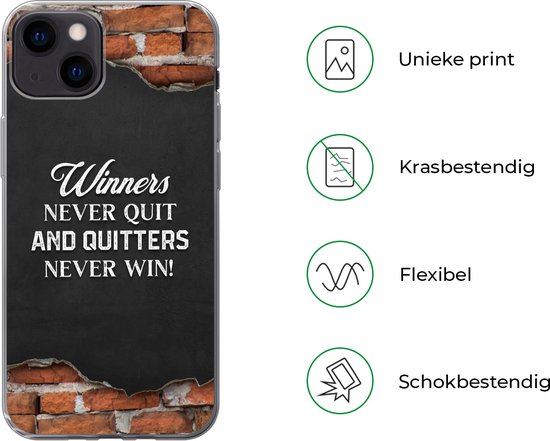 Coque pour iPhone 13 - Les gagnants n'abandonnent jamais et les lâcheurs ne gagnent jamais - Proverbes - Citations - Coque de téléphone en Siliconen