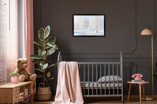 Cadre photo avec poster - Neige - Arbres - Hiver - 60x40 cm - Cadre pour poster - Décoration de Noël - Décoration de Noël - Décorations de Noël salon - Décorations de Noël de Noël - Décoration de Noël pour l'intérieur - Noël