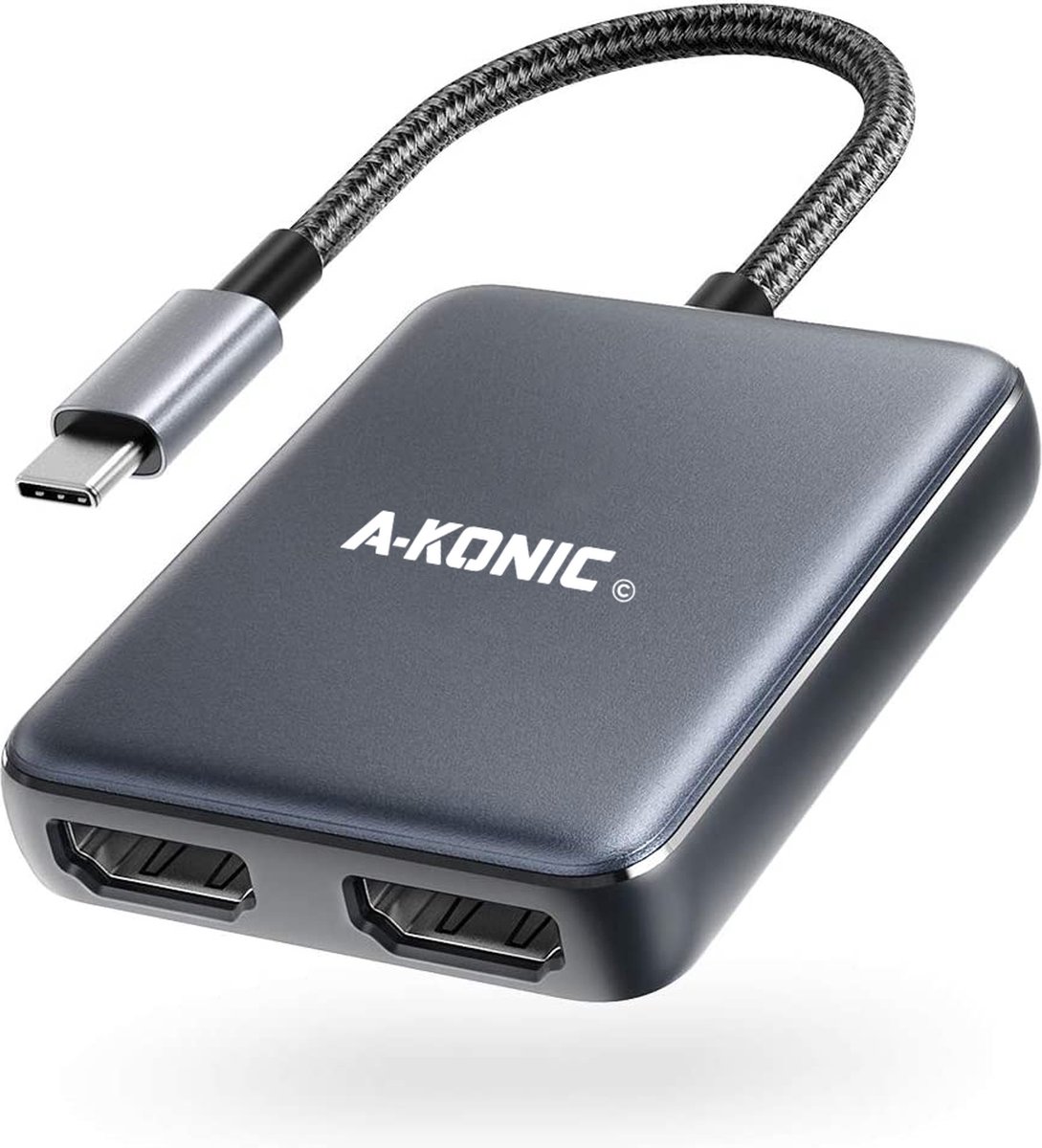 A-KONIC USB-C naar Dual HDMI Laptop Docking Station - 4K 60Hz & Dual 4K 30Hz - 2x HDMI
