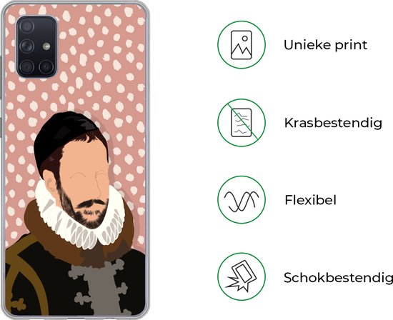 Telefoonhoesje Geschikt voor Samsung Galaxy A71 hoesje - Pastel - Willem van Oranje - Stippen - Oude meesters - Siliconen Telefoonhoesje Telefoonhoesje