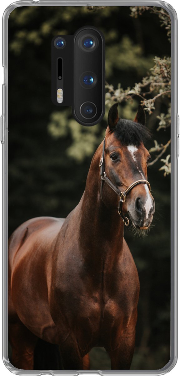 Telefoonhoesje Geschikt voor OnePlus 8 Pro hoesje - Paard - Takken - Portret - Siliconen Telefoonhoesje Telefoonhoesje