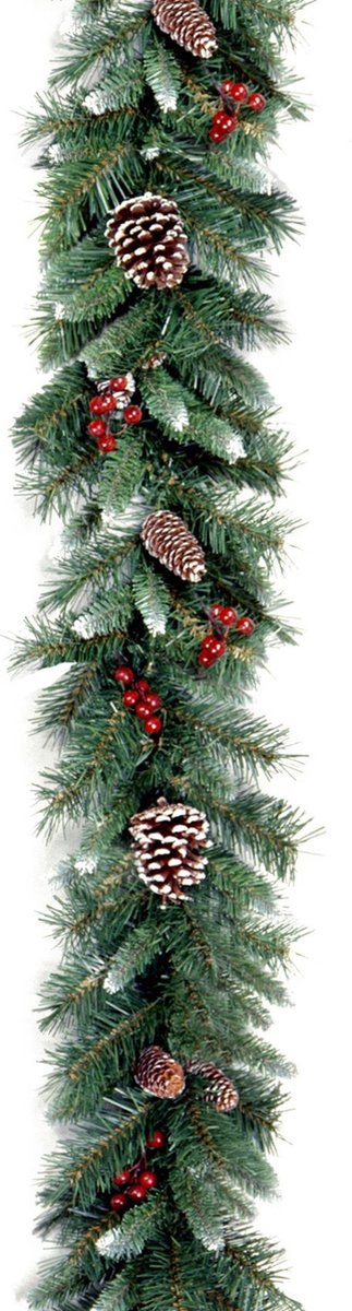 Guirlande "Frosted Berry" - groen - L274 x Ø25 cm - frosted look - met rode bessen & dennenappels