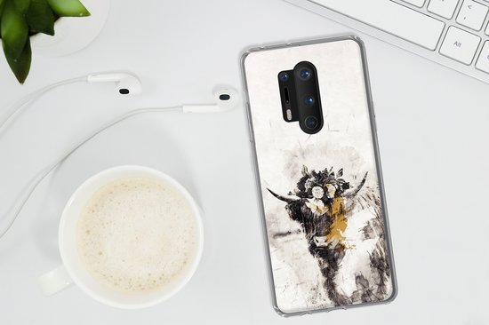 OnePlus 8 Pro - Highlander écossais - Peinture - Fleurs - Coque de téléphone en Siliconen