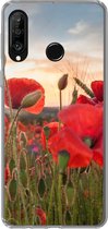 Coque Huawei P30 Lite - Coucher de soleil derrière les beaux coquelicots - Coque en Siliconen pour téléphone