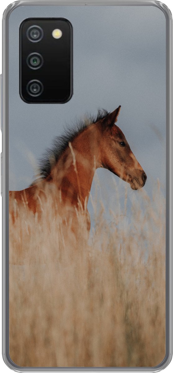 Telefoonhoesje Geschikt voor Samsung Galaxy A03s hoesje - Paard - Lucht - Gras - Siliconen Telefoonhoesje Telefoonhoesje