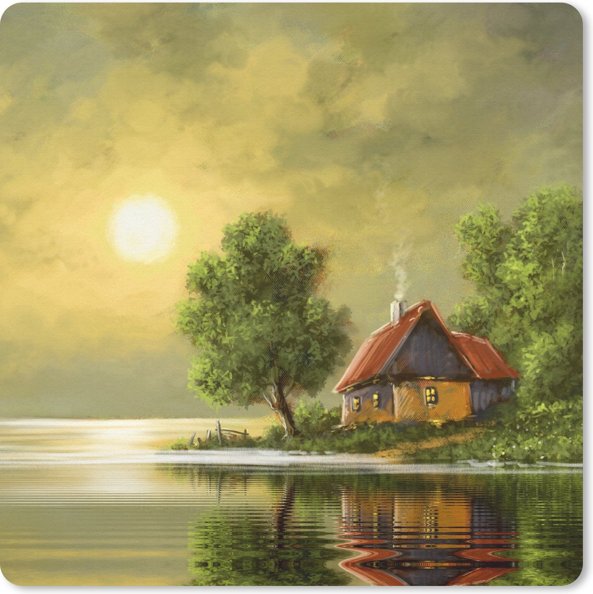Muismat 30x30 cm - Mousepad Schilderij - Olieverf - Huis - Natuur - Water - Muismatten